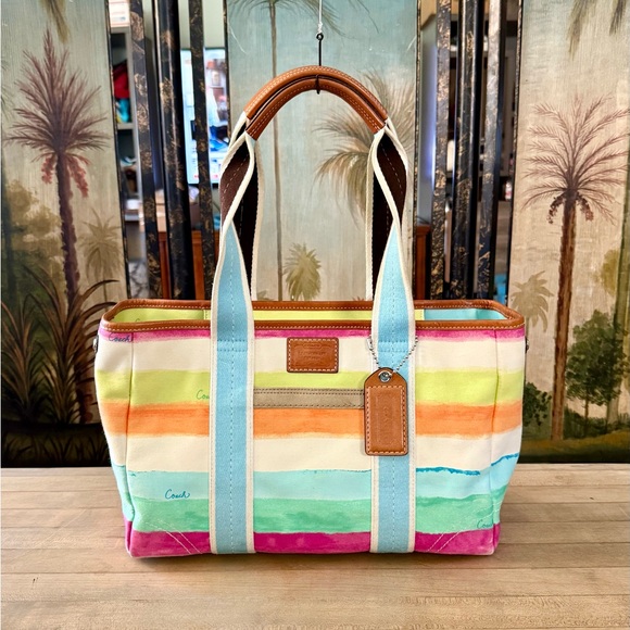 Coach Handbags - Coach Hampton Small Striped Water Color Tote Bag Purse